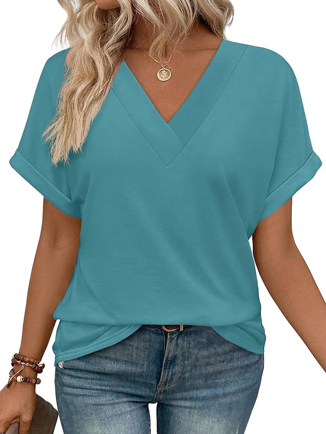 Women's Summer V Neck Short Sleeve Basic T Shirt