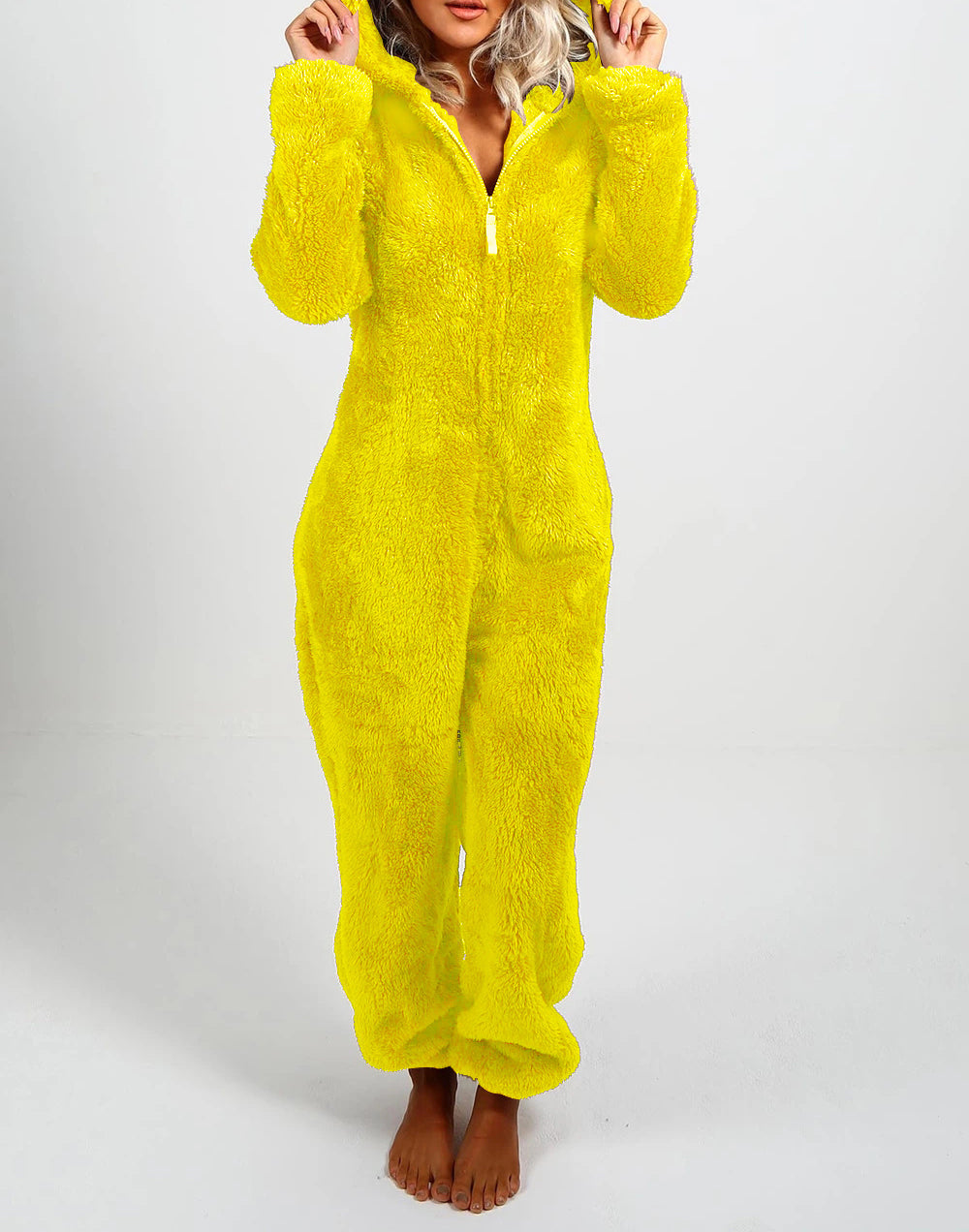 Women's Pajamas Furry Zipper Jumpsuit Hooded Pajamas