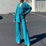 Causal Set Loose Button-Down Shirt and Pleated Wide Leg Pants