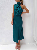 Mock Neck Keyhole Elastic High Waist Maxi Dress