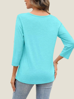 Women's 3/4 Length Sleeves V Neck Basic Tops