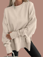 Women's Oversized Thumbhole Long Sleeve Side Slit Sweatshirt