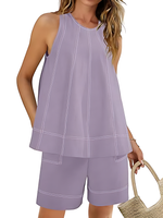 Women's Stitching Tank Tops and High Waist Shorts Set
