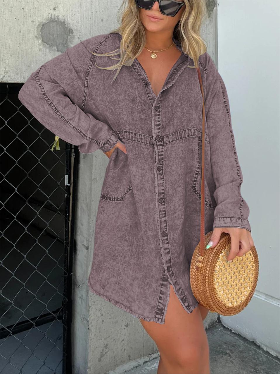 Women's Washed Button Denim Skirt