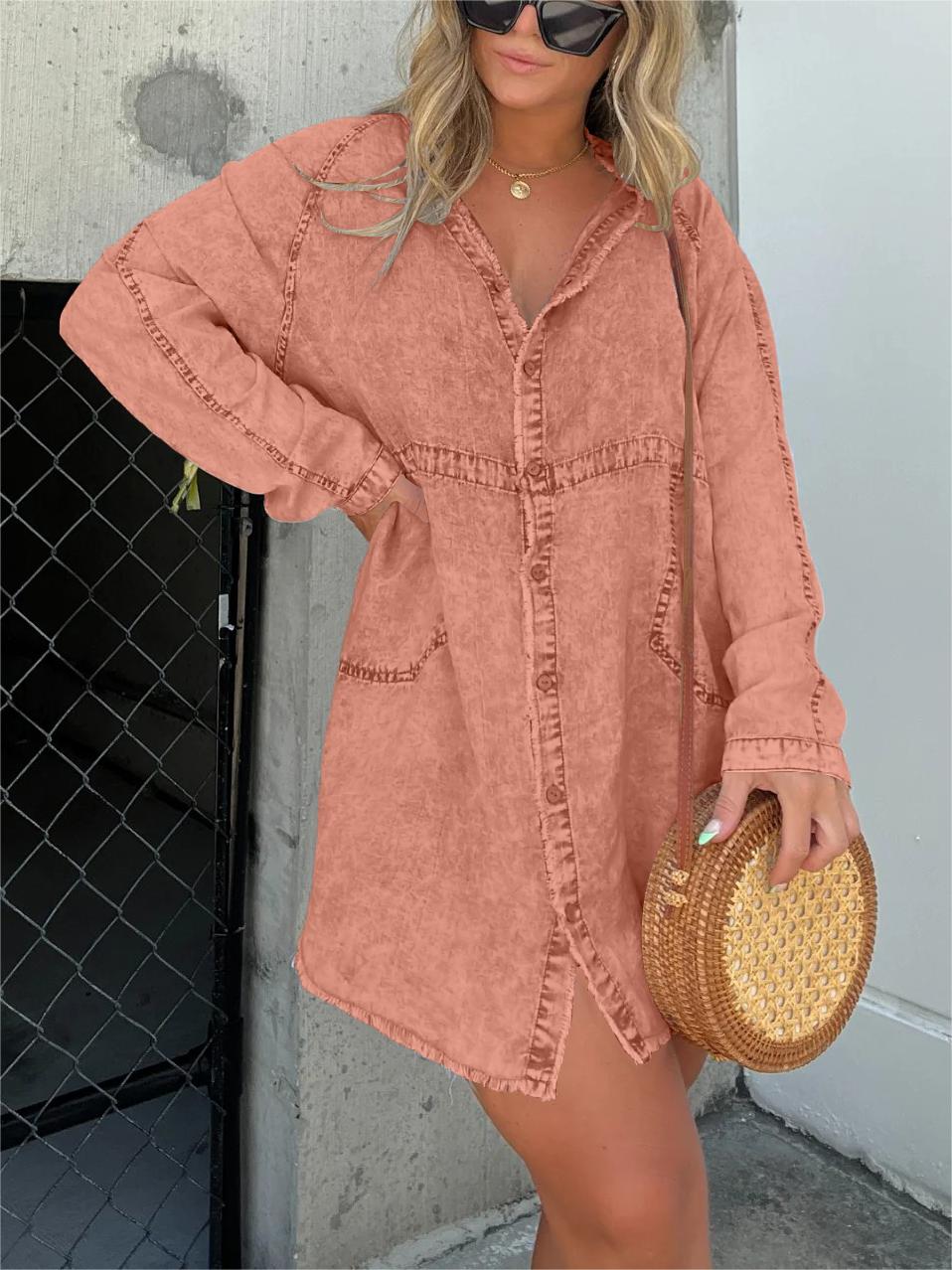 Women's Washed Denim Shirt Dress