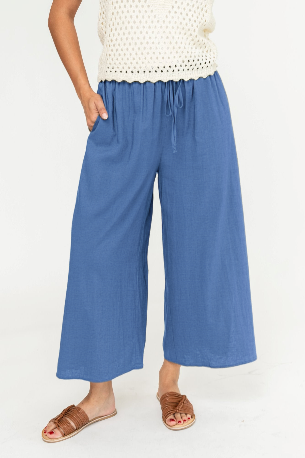 Women's Drawstring Wide Leg Side Slit Pants