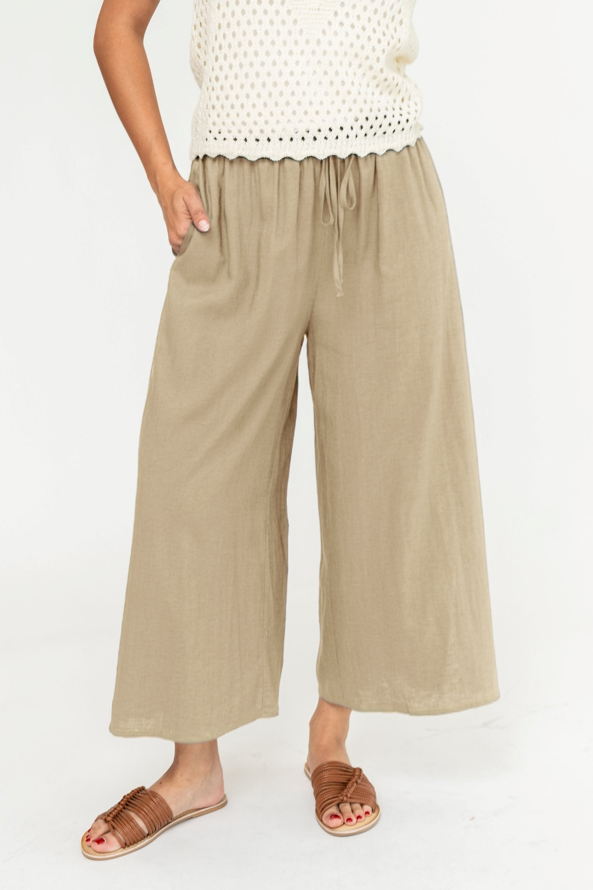 Women's Drawstring Wide Leg Side Slit Pants
