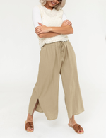 Women's Drawstring Wide Leg Side Slit Pants