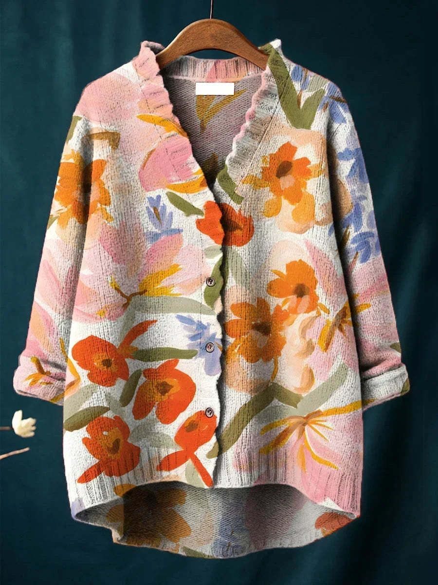 Women's Vintage Floral Art Print Casual Pullover Sweater