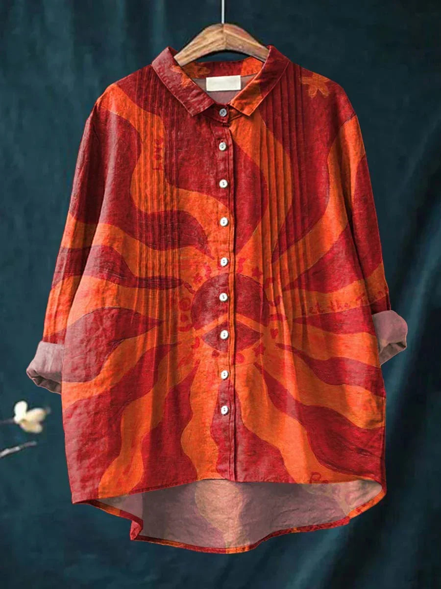 Women's Art Peace Symbol Print Casual Cotton And Linen Ruffle Shirt