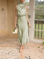 Mock Neck Keyhole Elastic High Waist Maxi Dress