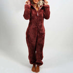 Women's Pajamas Furry Zipper Jumpsuit Hooded Pajamas
