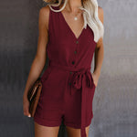 Bow V-neck Sleeveless Rompers