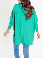 Women's Oversized Bat Sleeve Ribbed Hooded Pullover