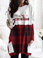 Merry Christmas Check Color Block Pocket Top