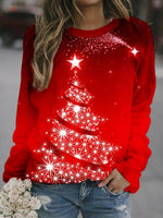 Christmas Tree Printed Crew Neck Sweatshirt