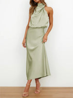 Mock Neck Keyhole Elastic High Waist Maxi Dress