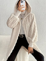 Women's Plush Fleece Soft Midi-Length Jacket with Pockets