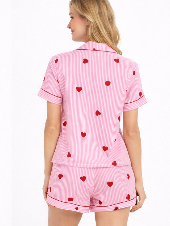 Women's Valentine Heart Striped Pajama Set