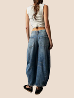High Stretch Mid-Rise Barrel Jeans Fashion Wide Leg Shape