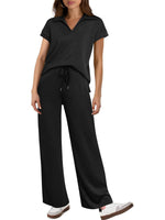 Women's Short Sleeve Top and Drawsting Wide Leg Pants 2 Piece Set