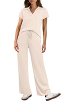 Women's Short Sleeve Top and Drawsting Wide Leg Pants 2 Piece Set