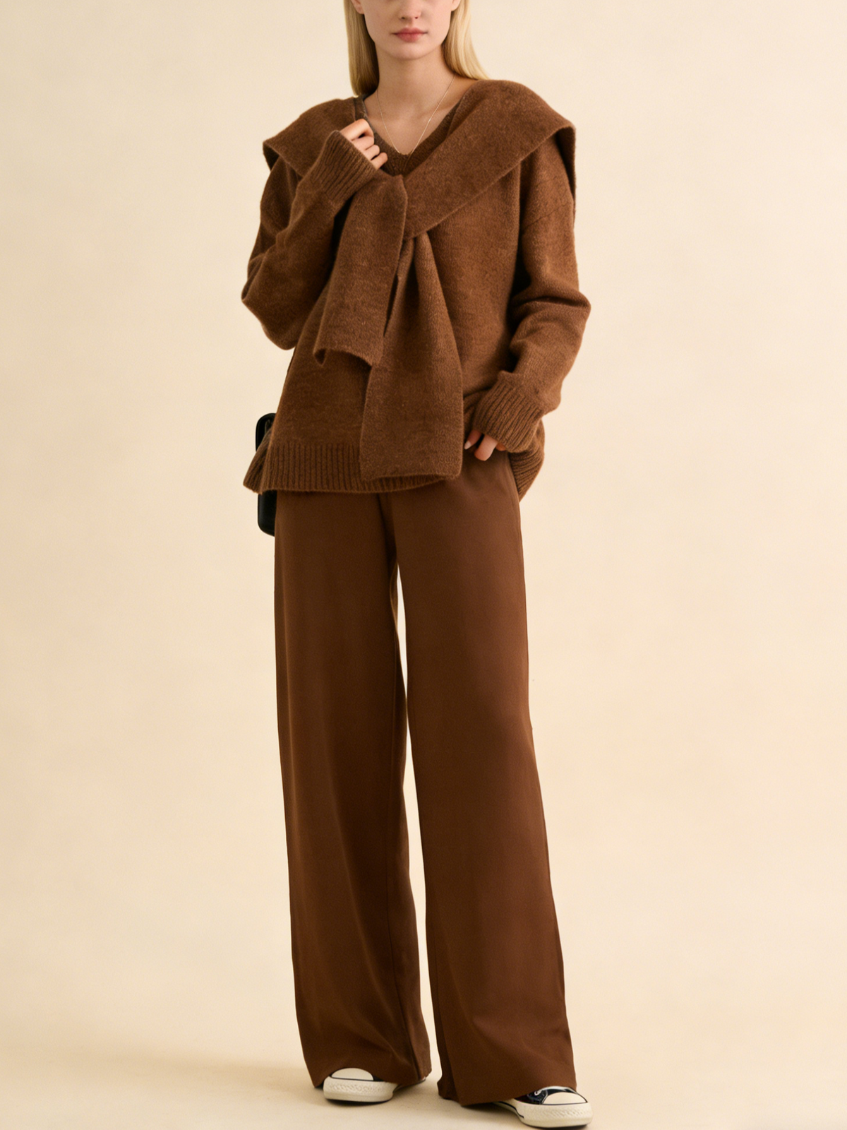 Women's Sweater with Attached Scarf Two-Piece Set