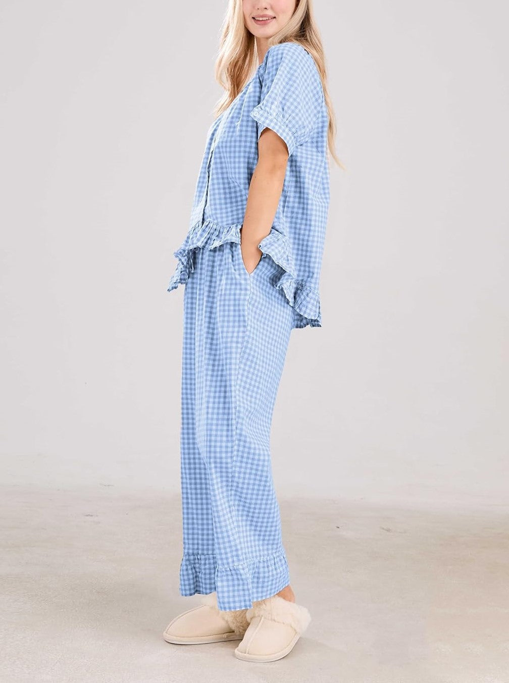 Women's2 Piece Gingham Pajama Set