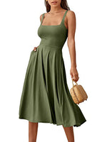 Casual Square Neck Sleeveless Beach Midi Dress