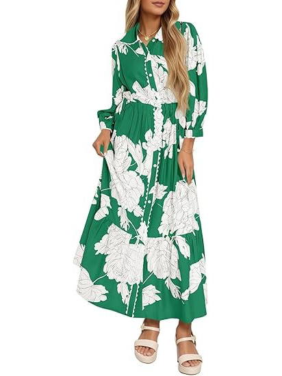 Women's Floral Print 3/4 Sleeve Ruffle Hem midi Dress