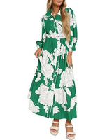 Women's Floral Print 3/4 Sleeve Ruffle Hem midi Dress
