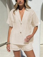 Women's Lapel V-Neck Button Front Casual Top & Shorts Set