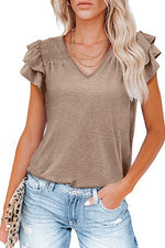 Solid Color V-neck Ruffle Short Sleeve