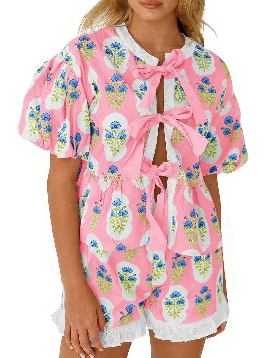 Women's Floral Print Bow Tie Summer Set