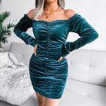 Sexy Square Neck Velvet Hip Wrap Dress