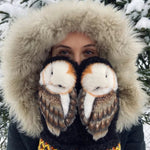 Hand Knitted Wool Nordic Mittens With Owls