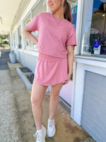 Women's Summer Solid Color T-Shirt and Skort 2Pcs Set