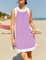 Women's Color Block Sleeveless Side Slit Tops and Matching Shorts Two Piece Set