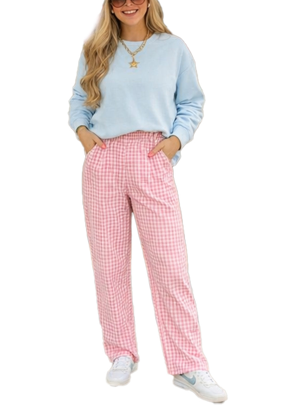 Women's Valentine's Gingham Wide-Leg Pants