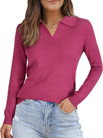 Women's Polo Neck Ribbed Knit Sweater