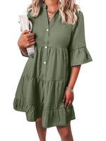 Women??s Casual V Neck Ruffle Short Sleeve Summer Dress