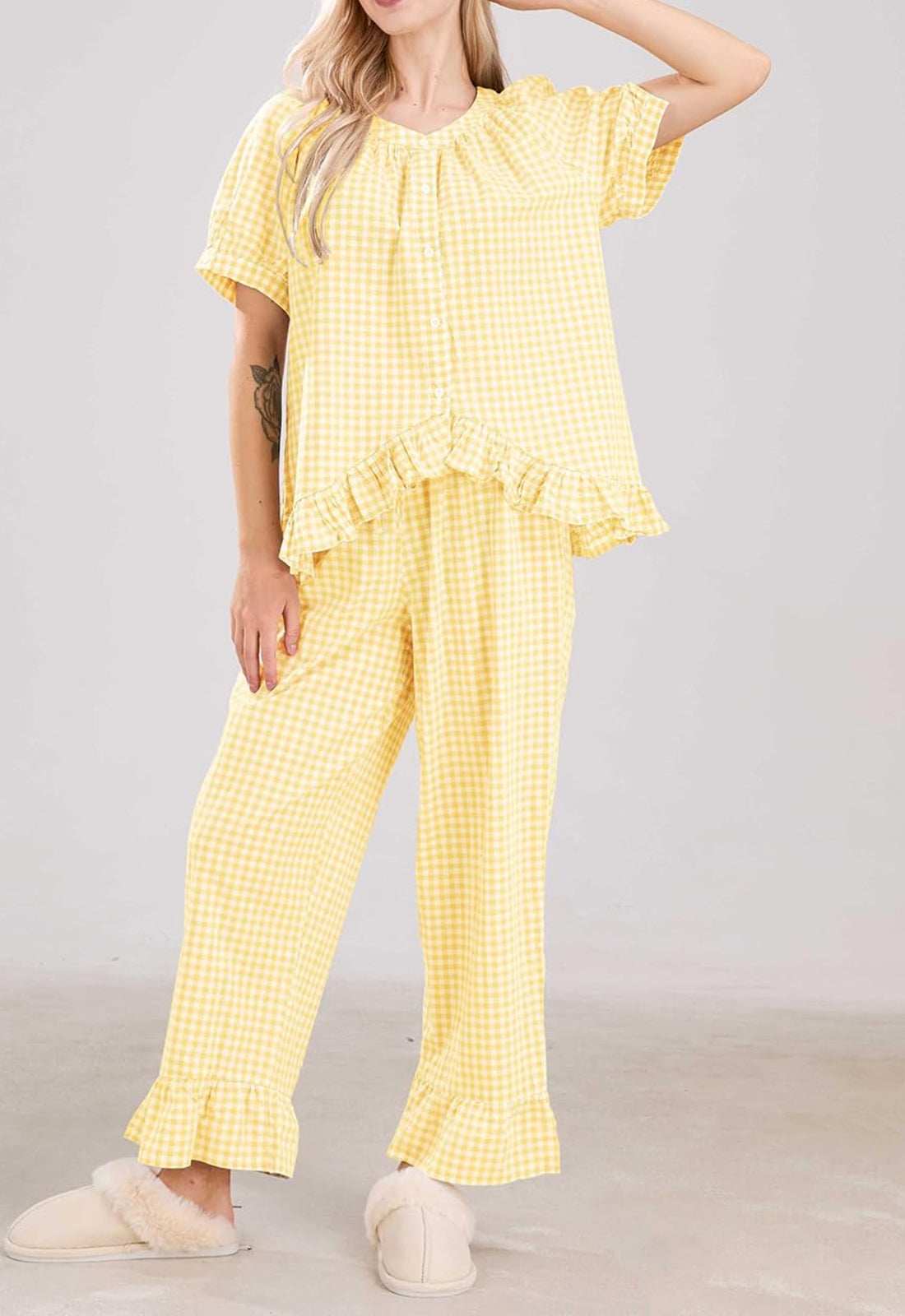 Women's2 Piece Gingham Pajama Set
