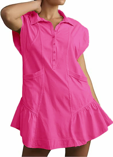 Button Down Shirt Dress with Pockets