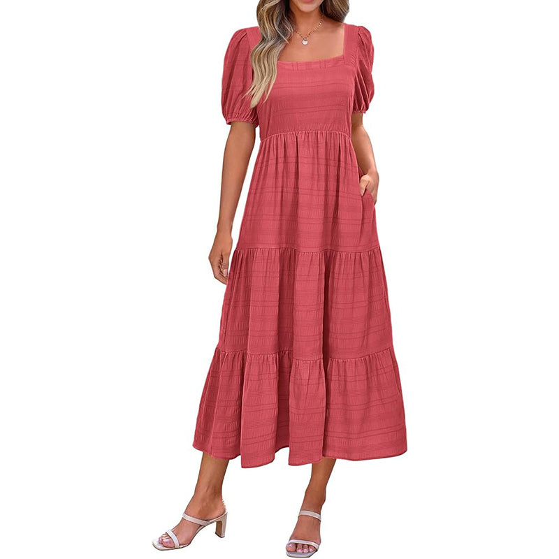 Puff Sleeve Smocked FlowyMidi Dress