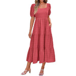 Puff Sleeve Smocked FlowyMidi Dress
