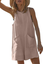 Women's Casual Stretch Sleeveless Shorts Bodysuit with Pockets