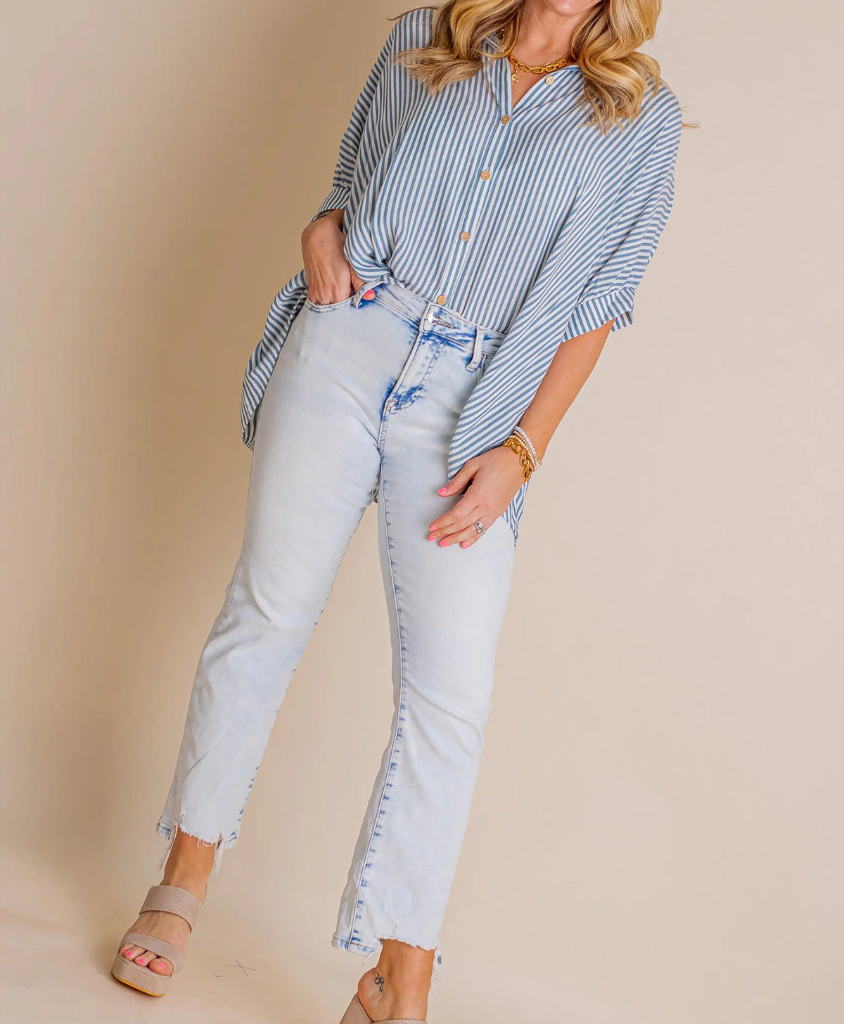 Women's Oversized Striped Button-down Shirt