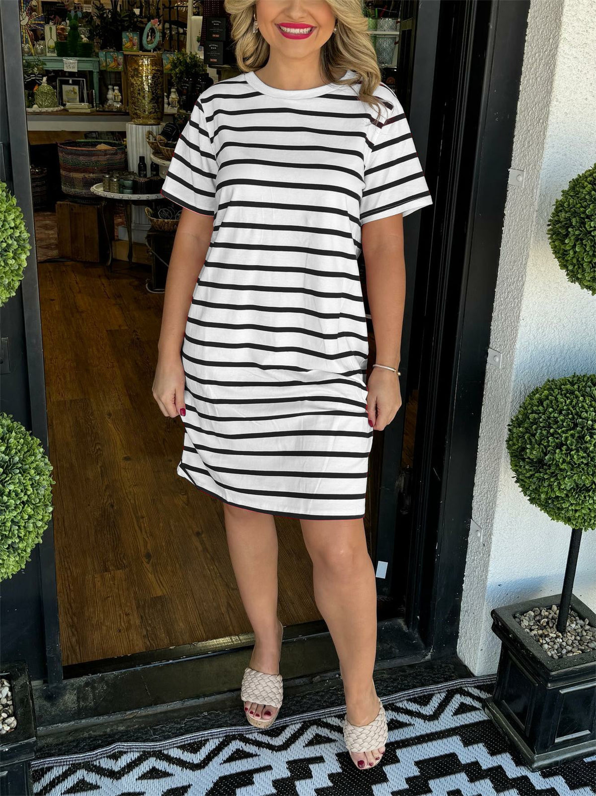 Women's Short Sleeve Striped T-Shirt Dress