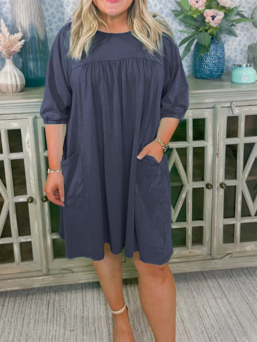 Women's Acid Washed Flowy Casual Dress with Pockets