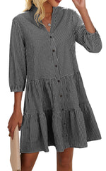 Women's Button Down 3/4 Sleeve Gingham Shirt Dress
